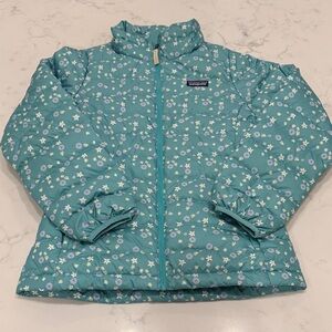 Patagonia Kids Teal Floral Down Sweater Jacket